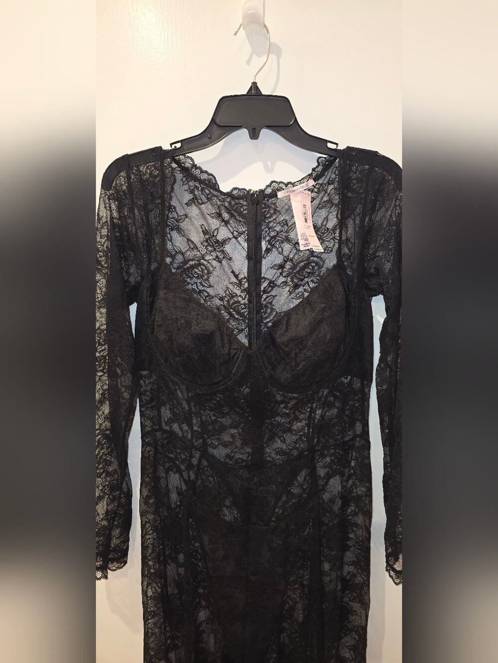 Victoria's Secret XXL Black Lace Long Sleeve Bodysuit